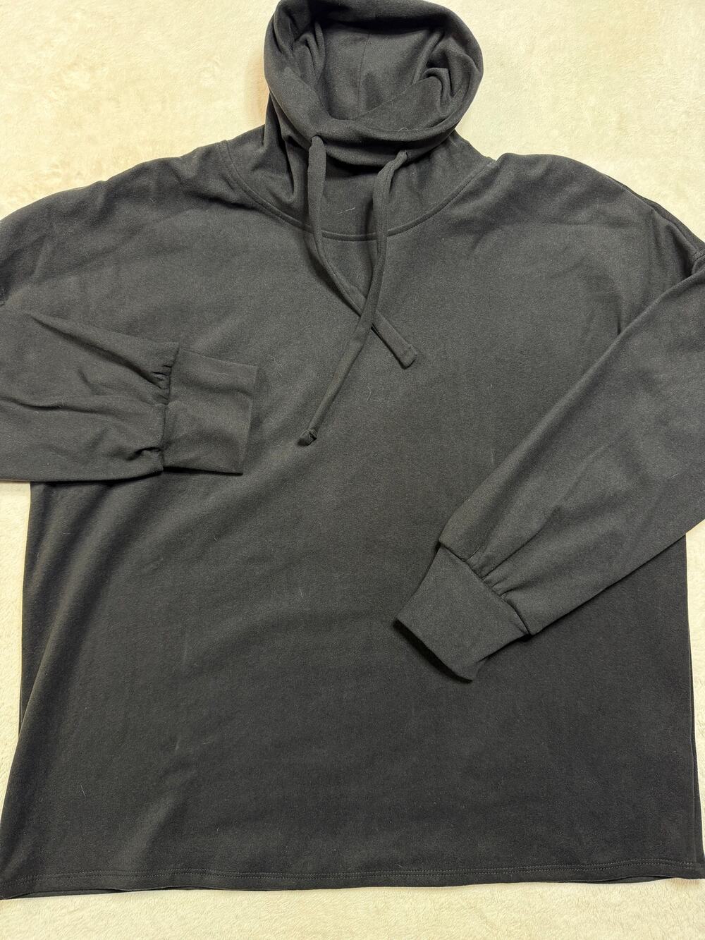 Aiden Cowl Neck Drawstring Sweatshirt Cozy Brushed Fleece Pullover Top Black M
